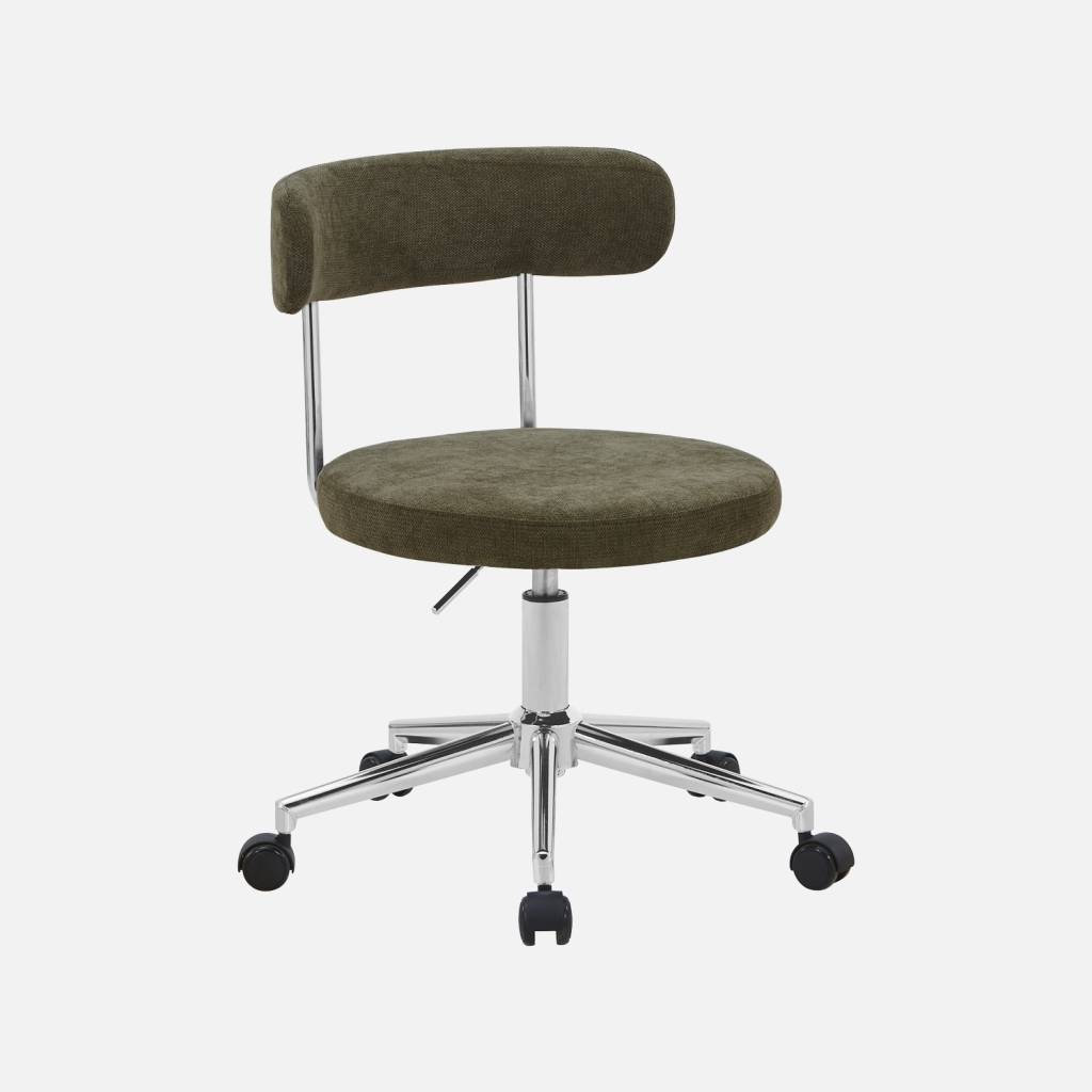 Chaise de bureau vintage à roulettes tissu kaki