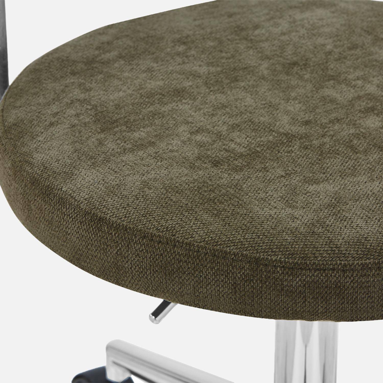 Chaise de bureau vintage à roulettes tissu kaki - Angela Photo6