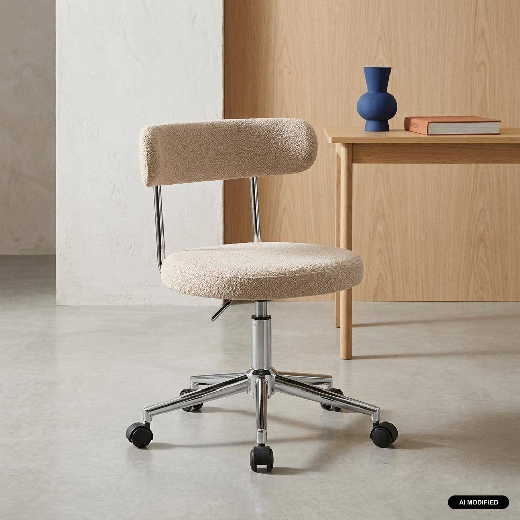 Vintage bureaustoel op wielen stof beige - Angela Photo1