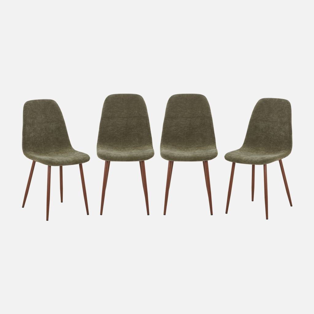 Lot de 4 chaises décor bois teinte noyer et tissu kaki