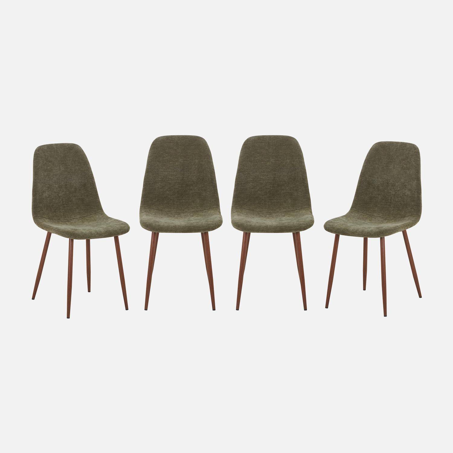 Lot de 4 chaises décor bois teinte noyer et tissu kaki - Vera,sweeek,Photo1