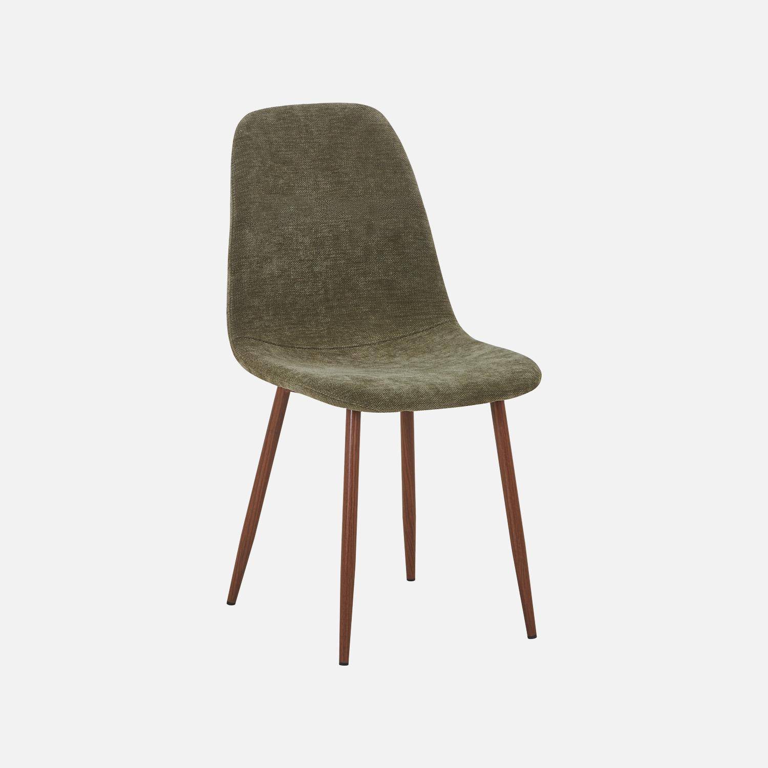 Lot de 4 chaises décor bois teinte noyer et tissu kaki - Vera Photo2