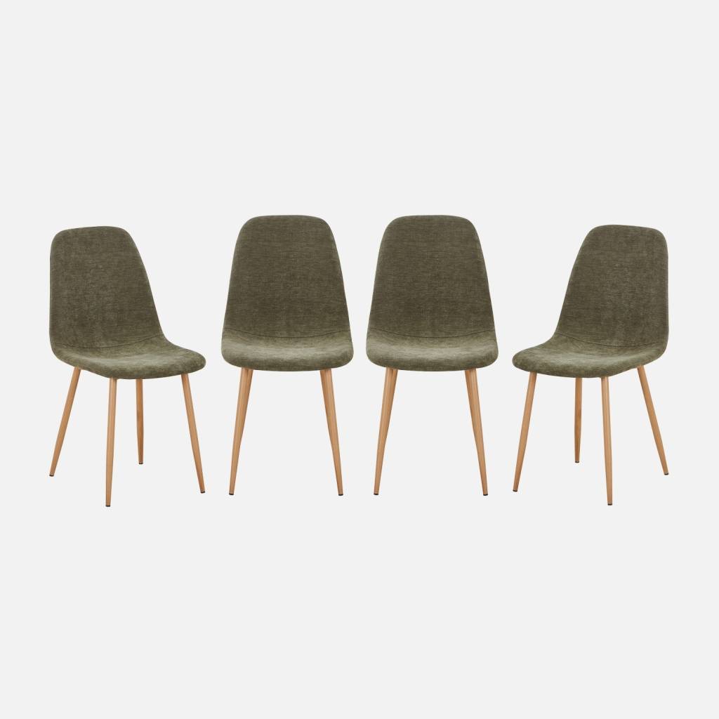 Lot de 4 chaises décor bois et tissu kaki