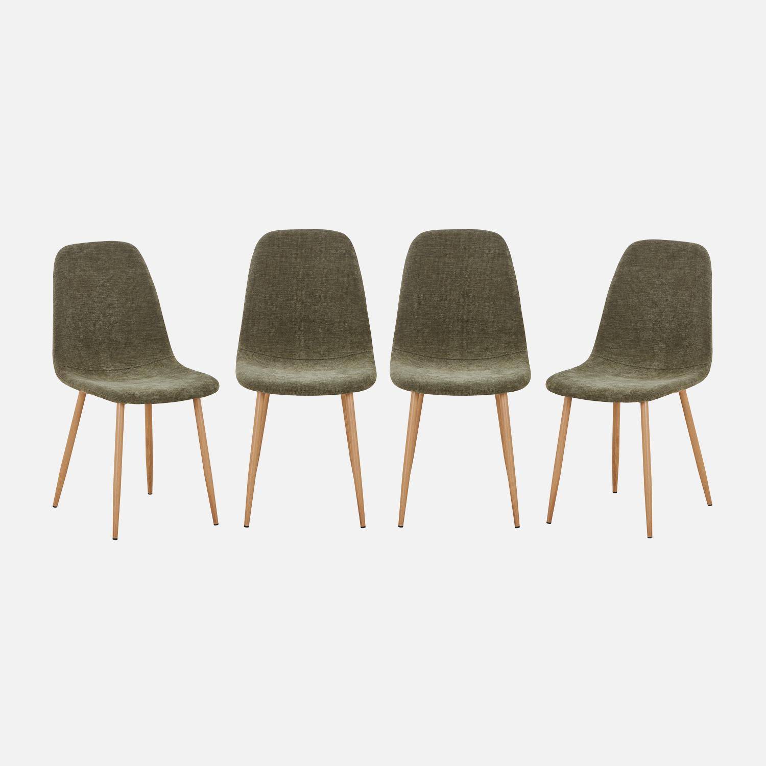 Set van 4 stoelen houtdecor en stof kaki - Vera Photo1