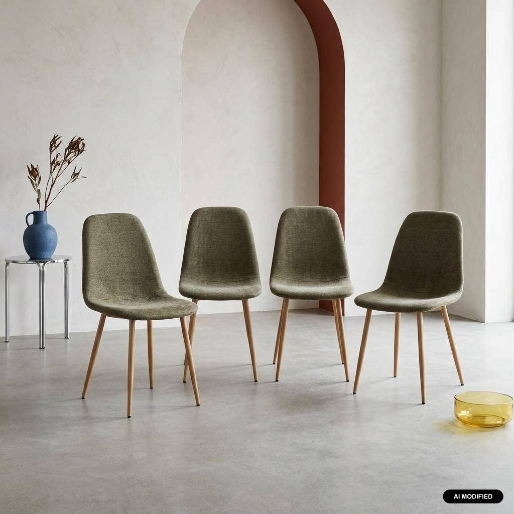 Lot de 4 chaises décor bois et tissu kaki - Vera Photo1