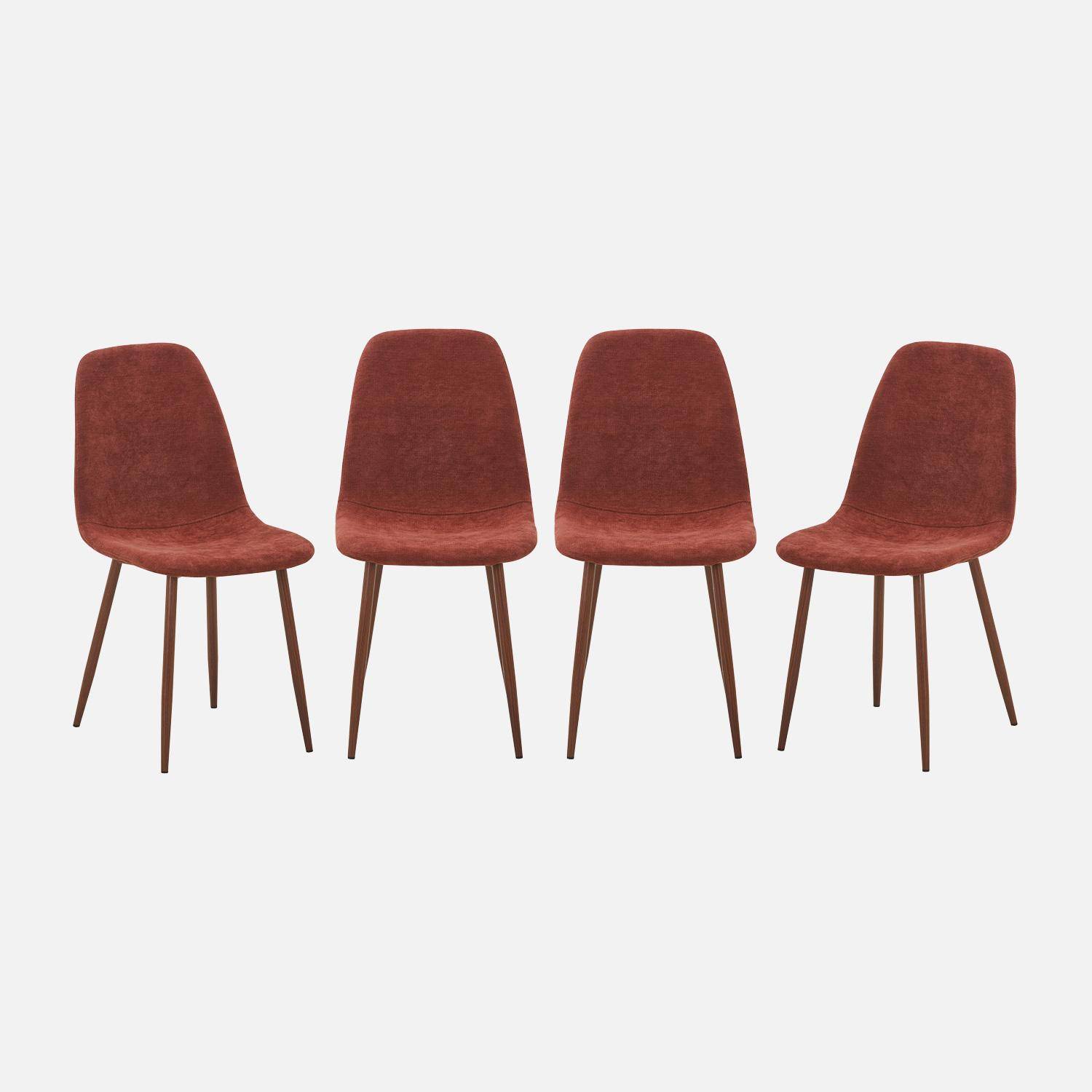 Set van 4 stoelen met walnootkleurig houtdecor en stof rood - Vera Photo1