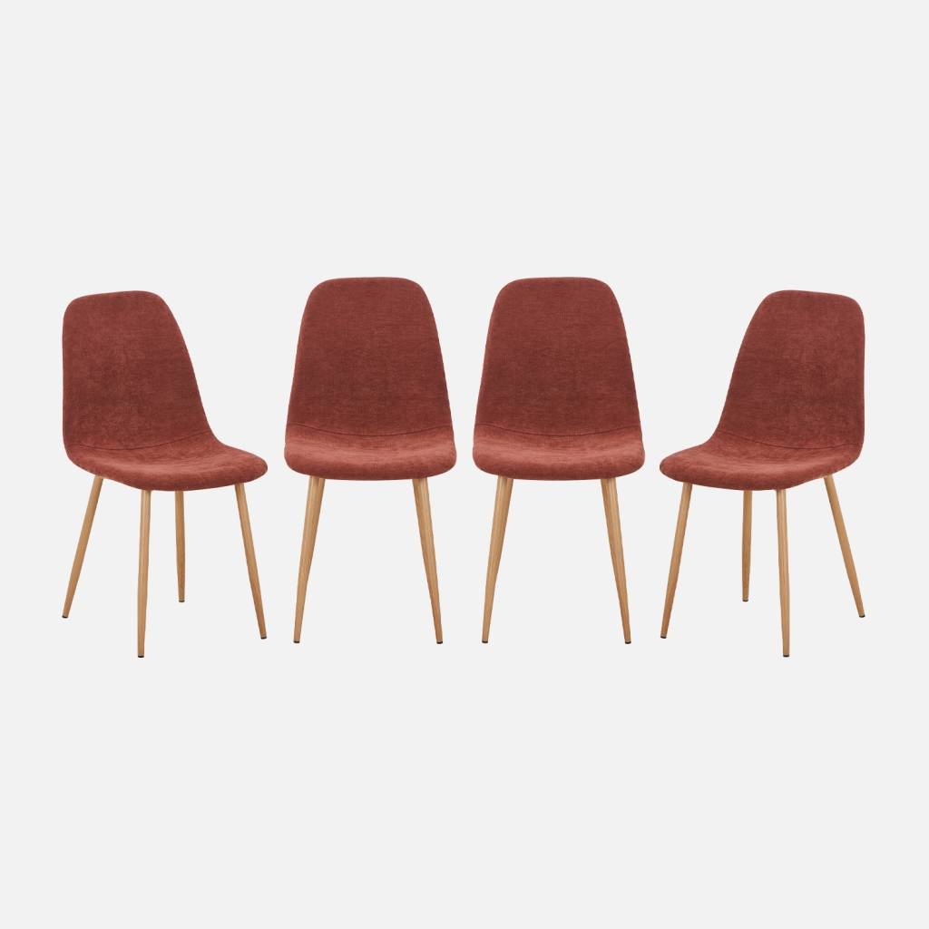 Lot de 4 chaises décor bois et tissu rouge