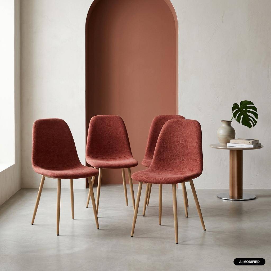 Set van 4 stoelen houtdecor en stof rood - Vera Photo1