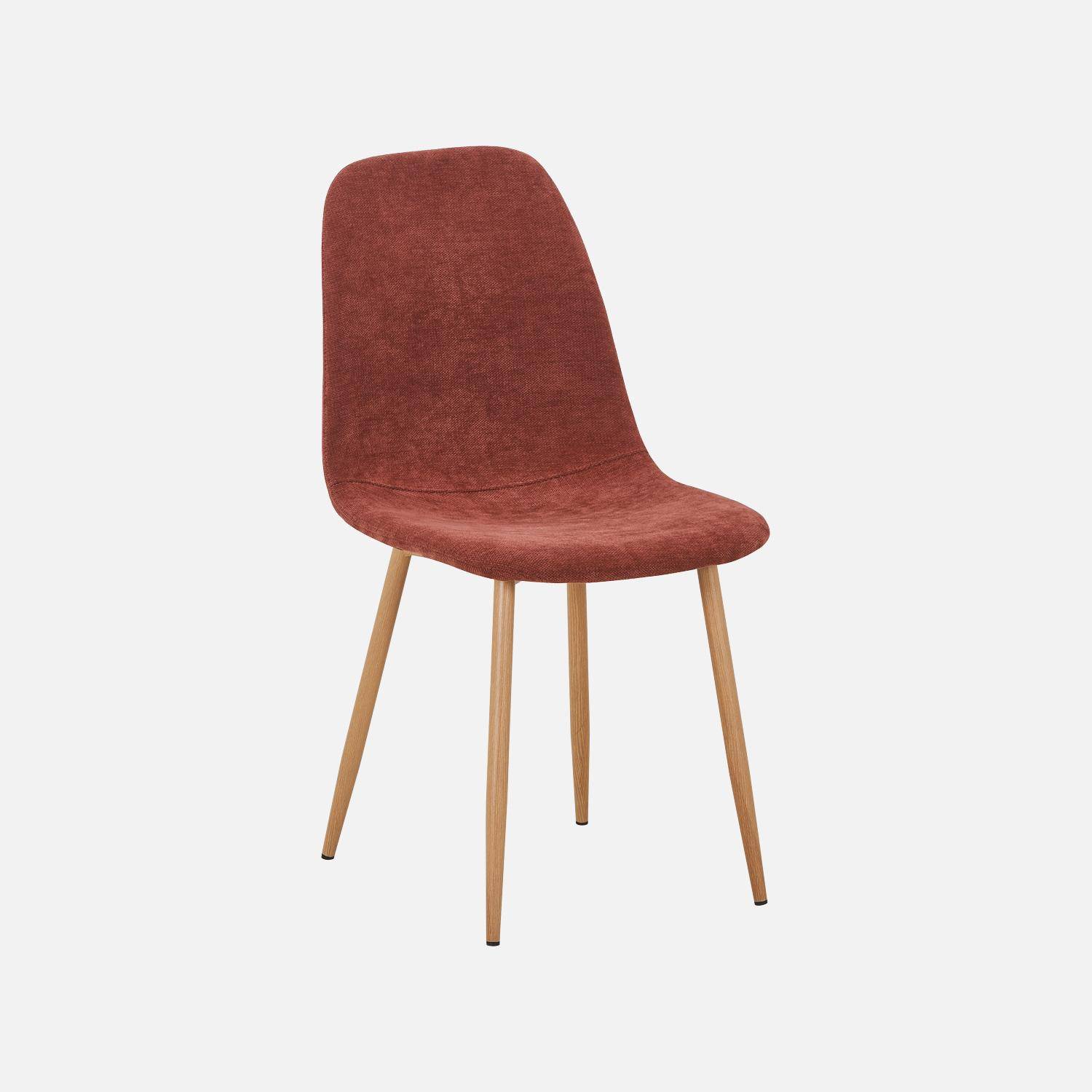 Lot de 4 chaises décor bois et tissu rouge - Vera Photo2