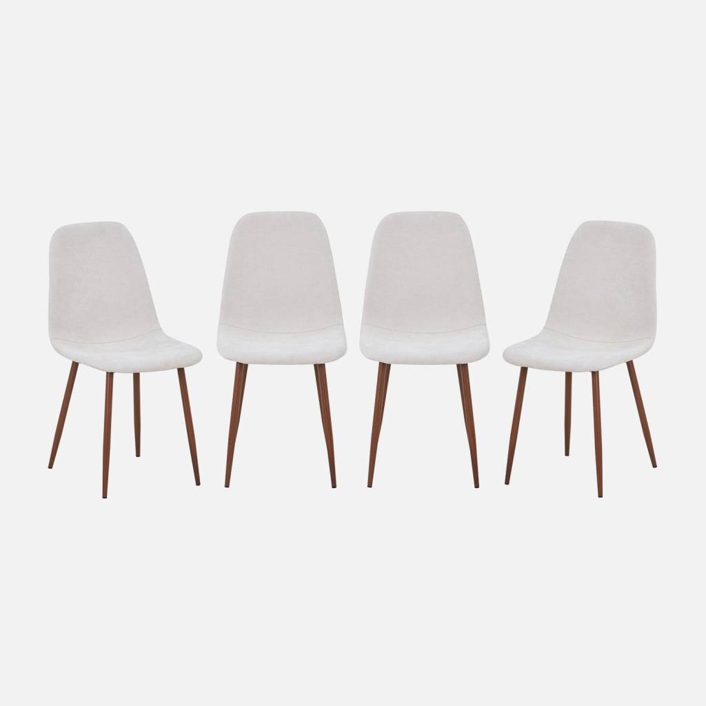 Lot de 4 chaises décor bois teinte noyer et tissu beige