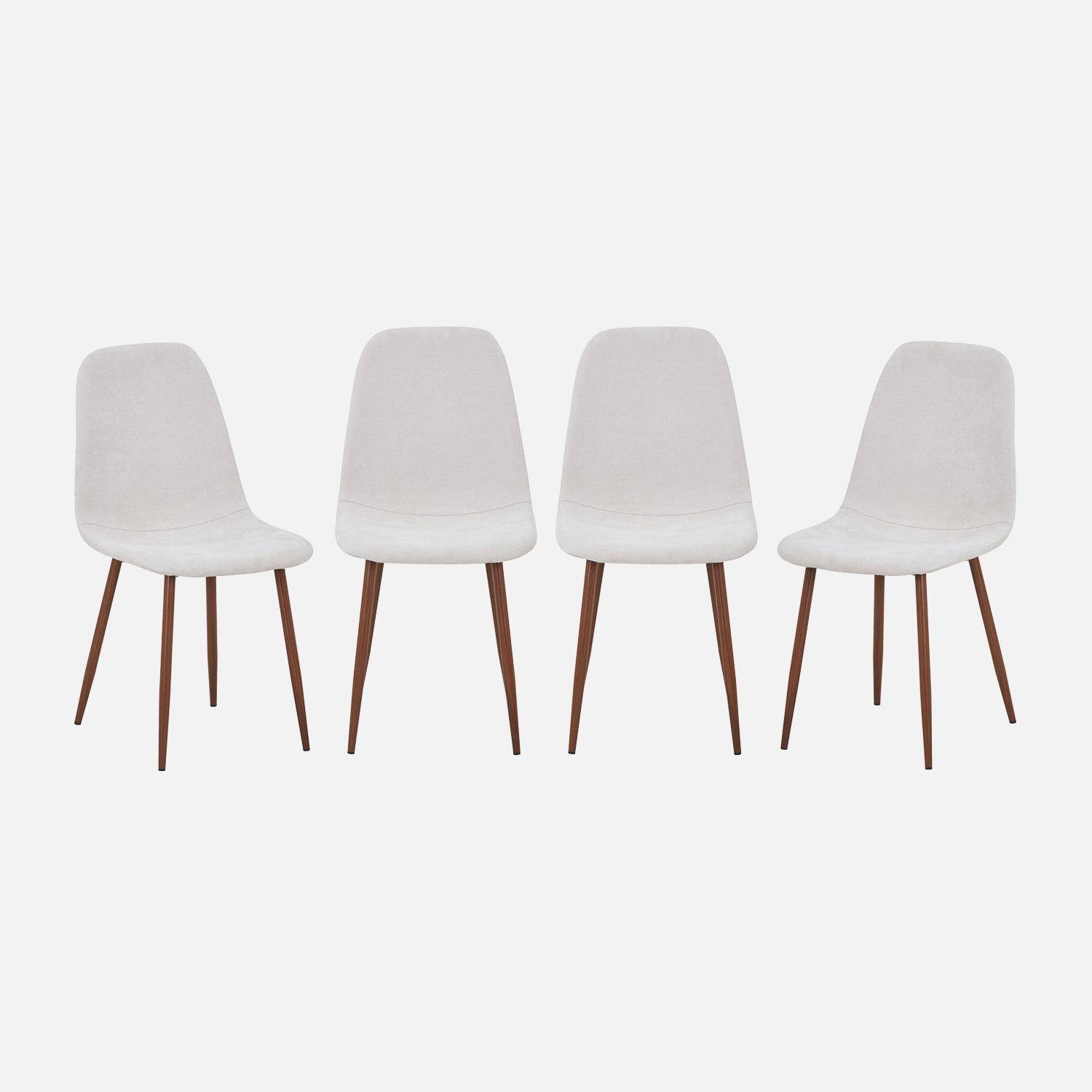 Lot de 4 chaises décor bois teinte noyer et tissu beige  - Vera Photo1