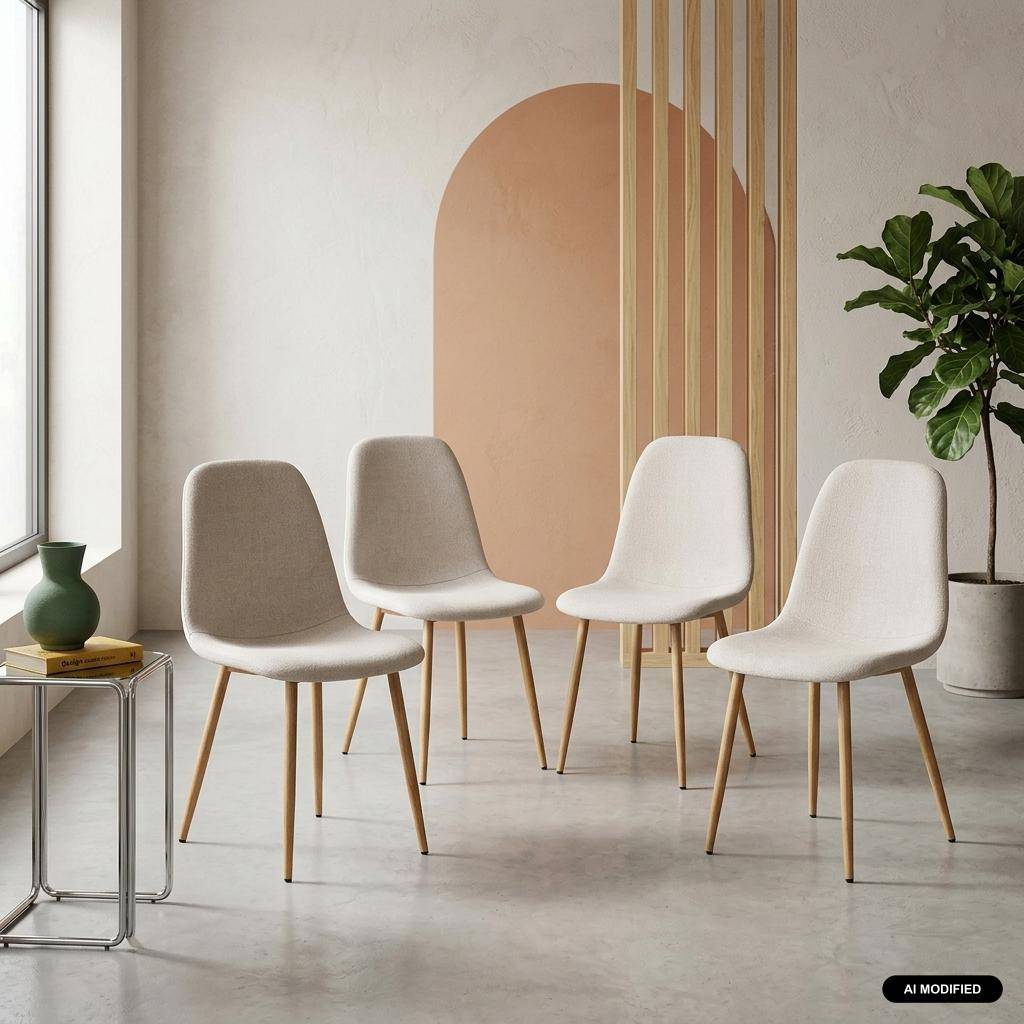 Set van 4 stoelen houtdecor en stof beige - Vera Photo1