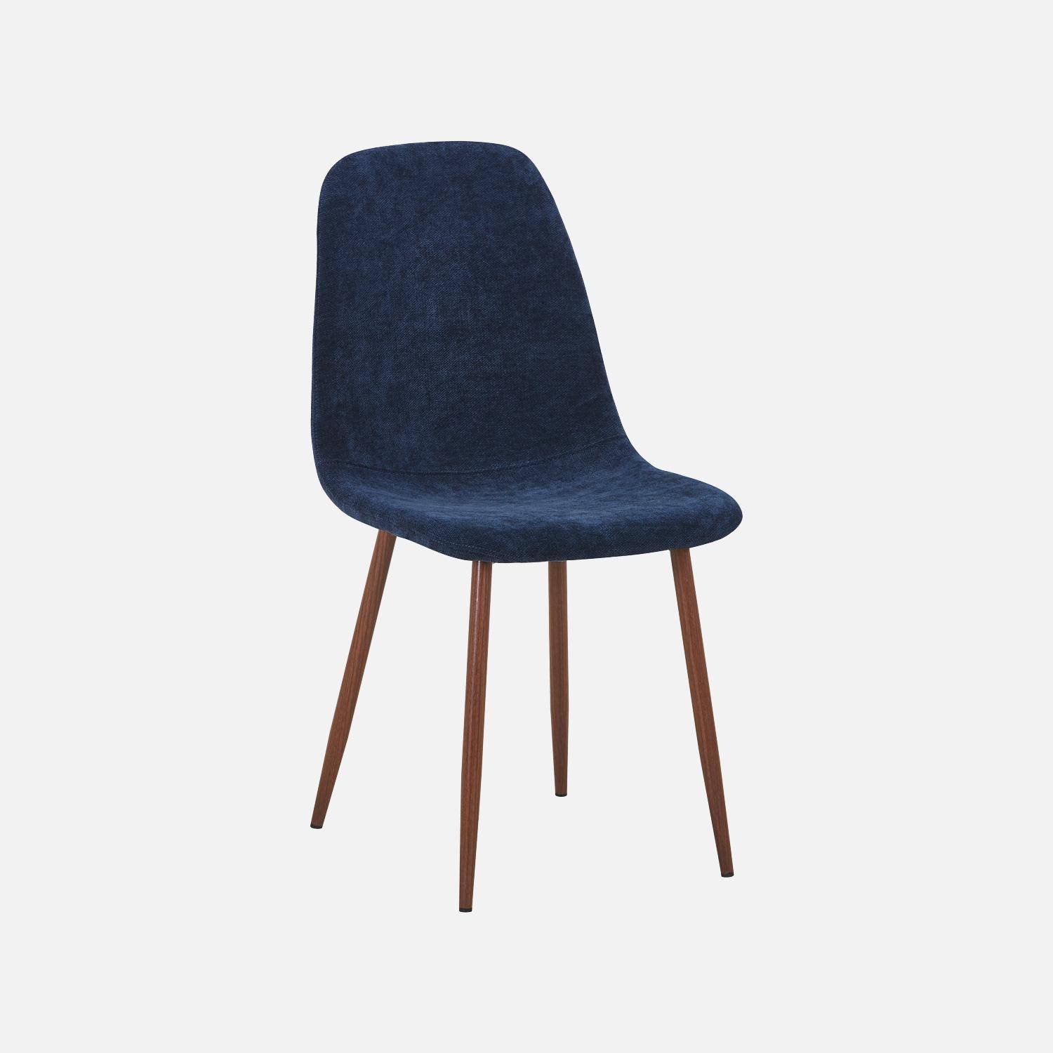 Lot de 4 chaises décor bois teinte noyer et tissu bleu - Vera,sweeek,Photo2
