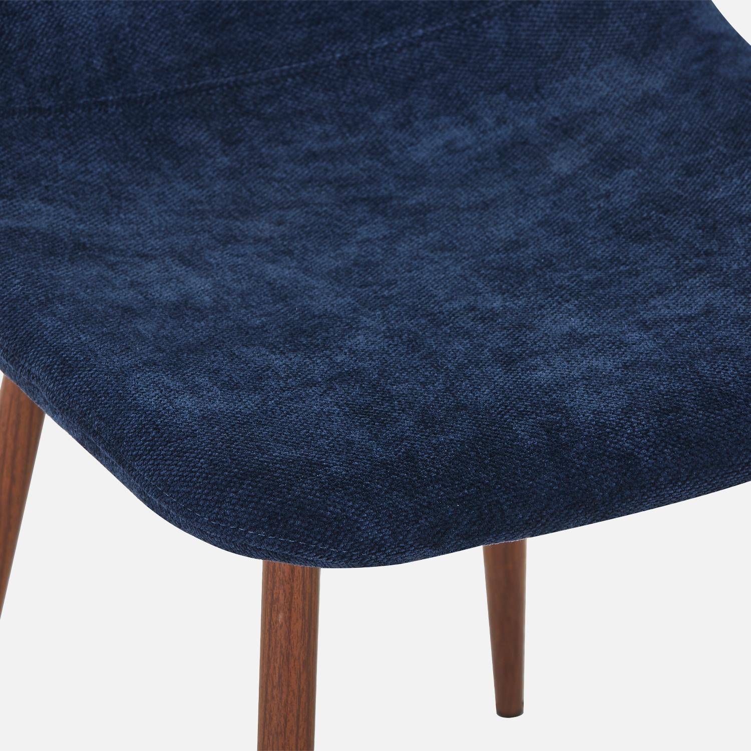Lot de 4 chaises décor bois teinte noyer et tissu bleu - Vera Photo5