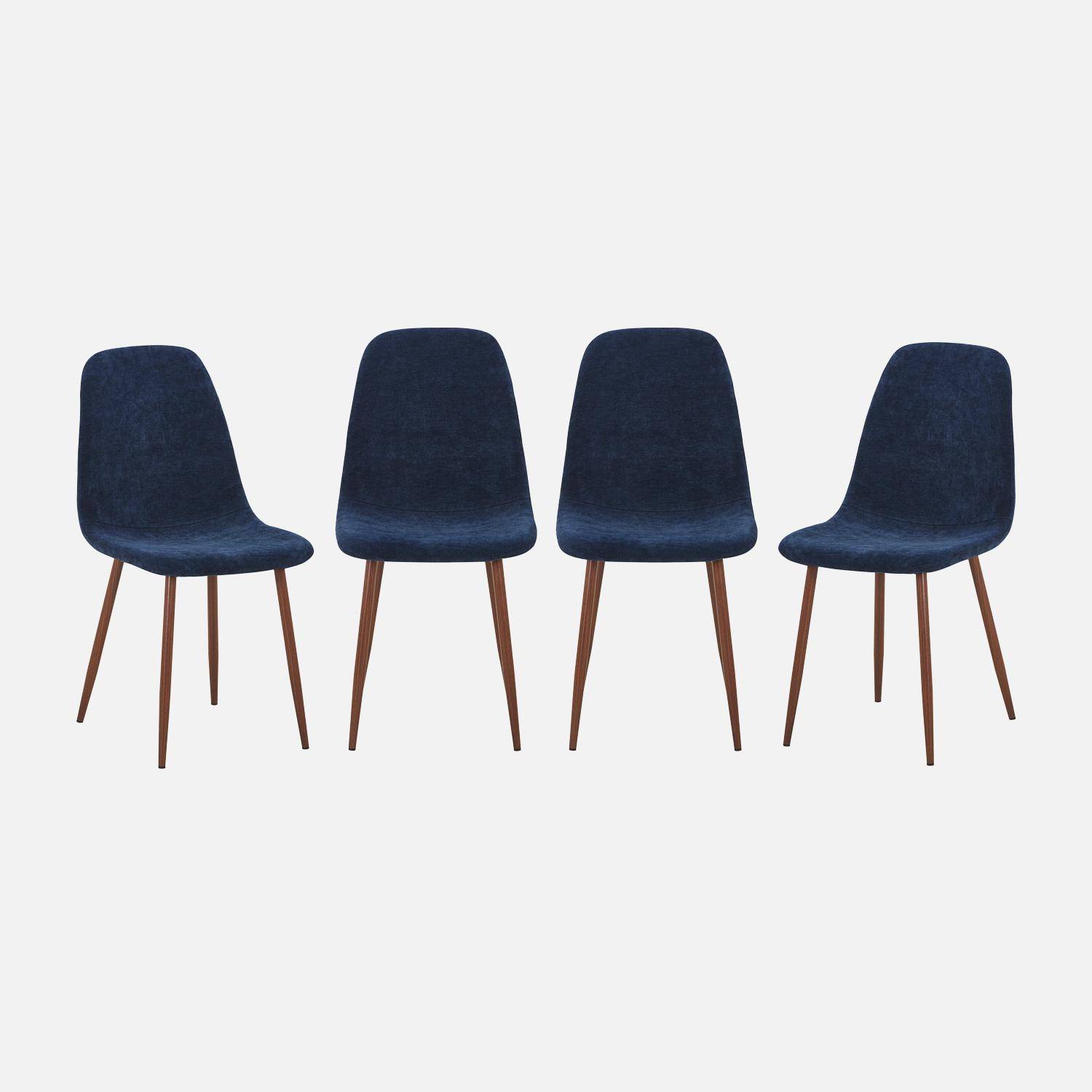 Lot de 4 chaises décor bois teinte noyer et tissu bleu - Vera Photo1