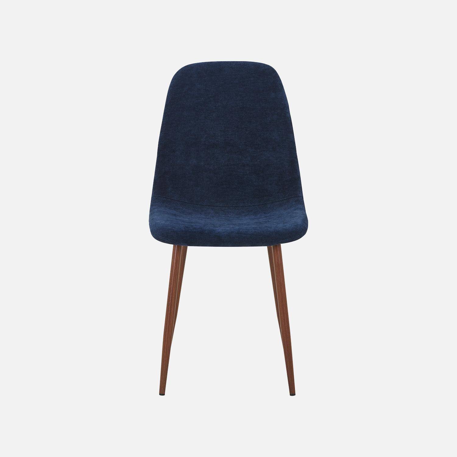 Lot de 4 chaises décor bois teinte noyer et tissu bleu - Vera Photo3