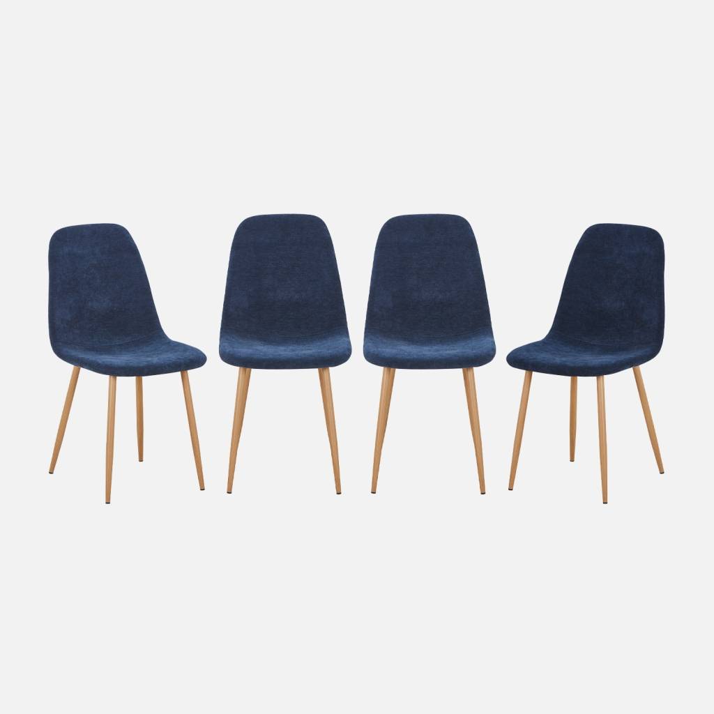 Lot de 4 chaises décor bois et tissu bleu