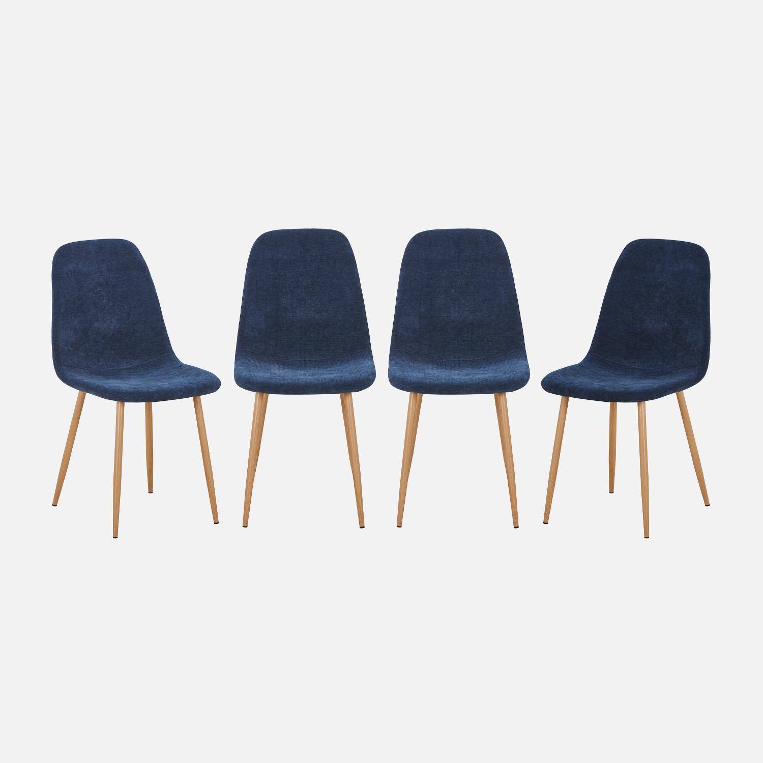 Lot de 4 chaises décor bois et tissu bleu - Vera Photo1
