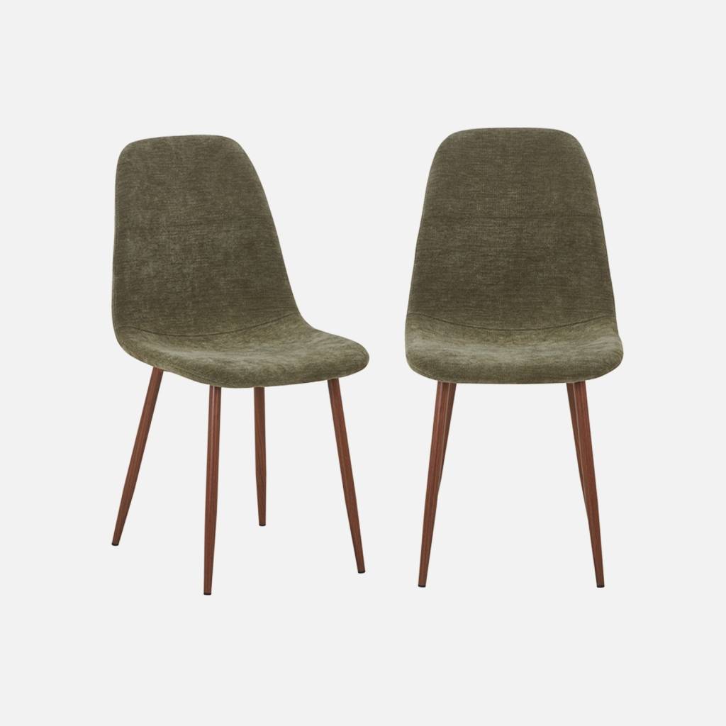 Lot de 2 chaises décor bois teinte noyer et tissu kaki