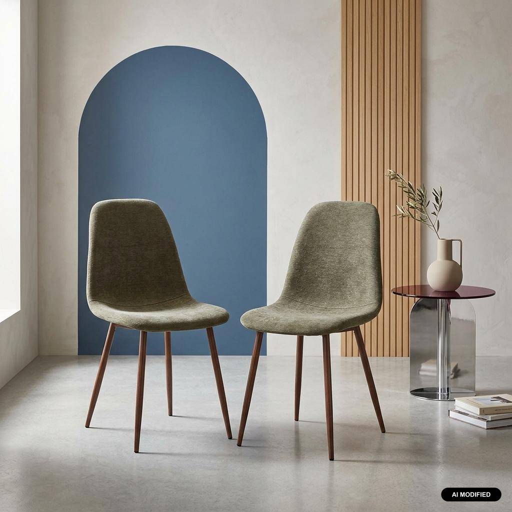 Set van 2 stoelen met walnootkleurig houtdecor en stof kaki - Vera Photo1