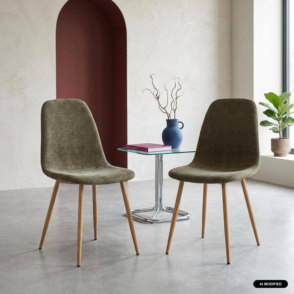Set van 2 stoelen houtdecor en stof kaki - Vera Photo1