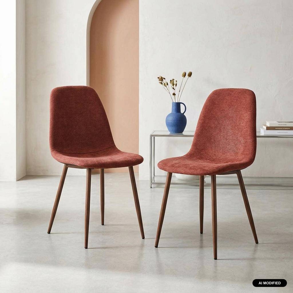 Set van 2 stoelen met walnootkleurig houtdecor en stof rood - Vera Photo1