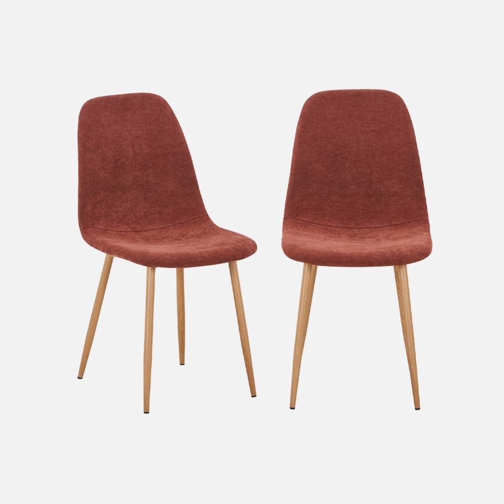 Lot de 2 chaises décor bois et tissu rouge