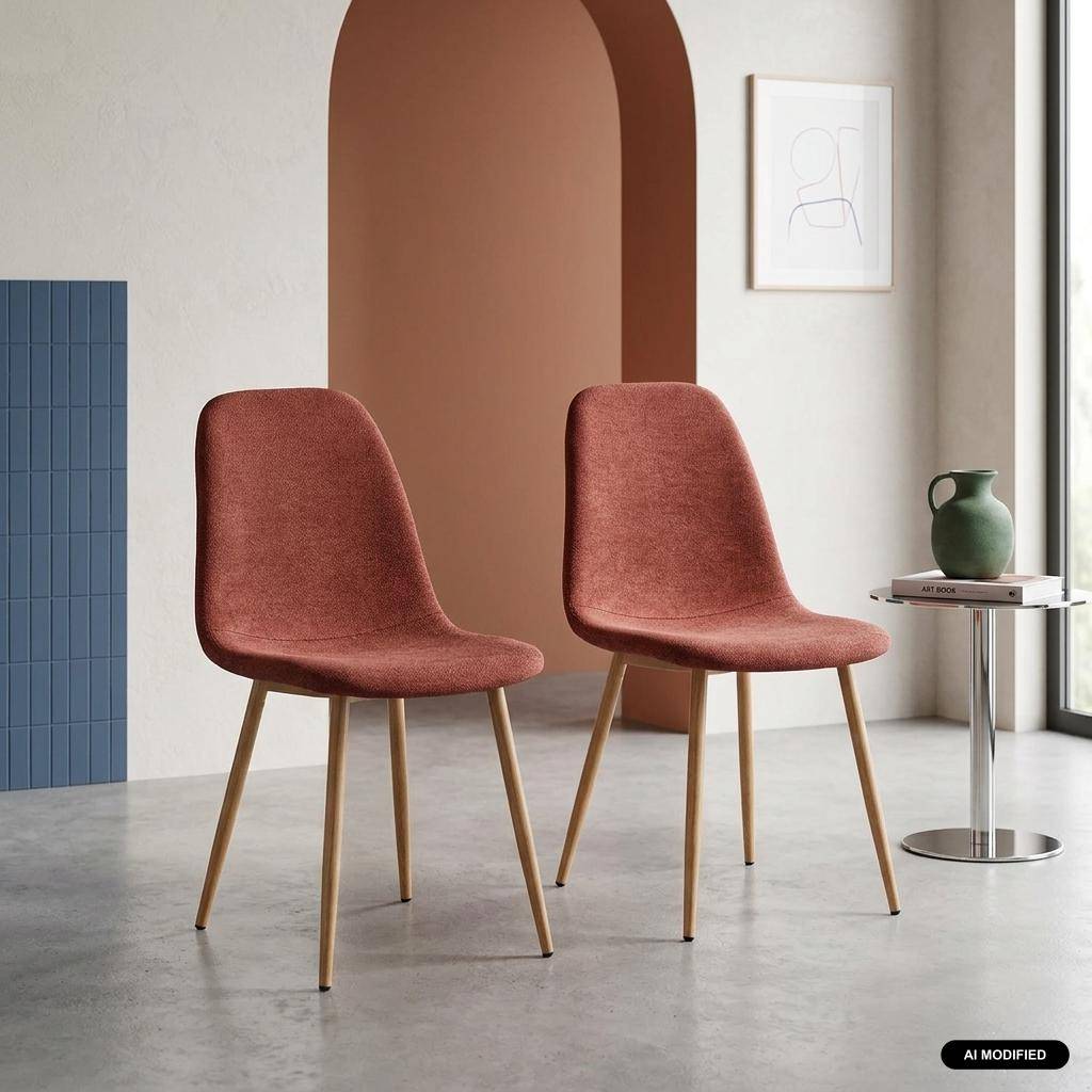 Set van 2 stoelen houtdecor en stof rood - Vera Photo1