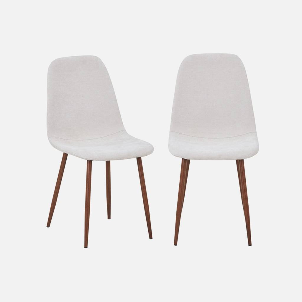 Lot de 2 chaises décor bois teinte noyer et tissu beige