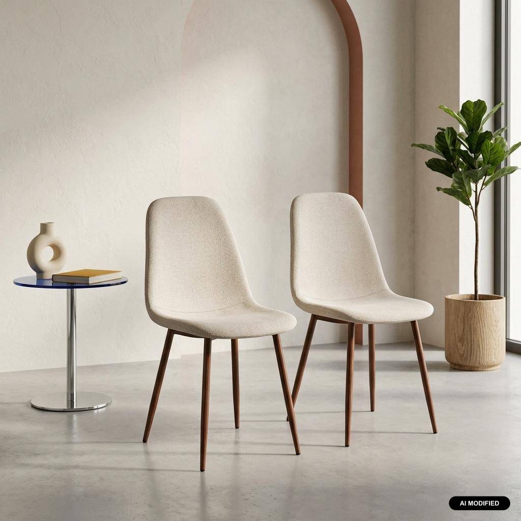 Set van 2 stoelen met walnootkleurig houtdecor en stof beige - Vera Photo1