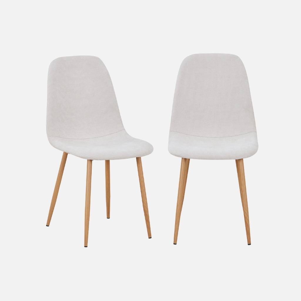 Lot de 2 chaises décor bois et tissu beige