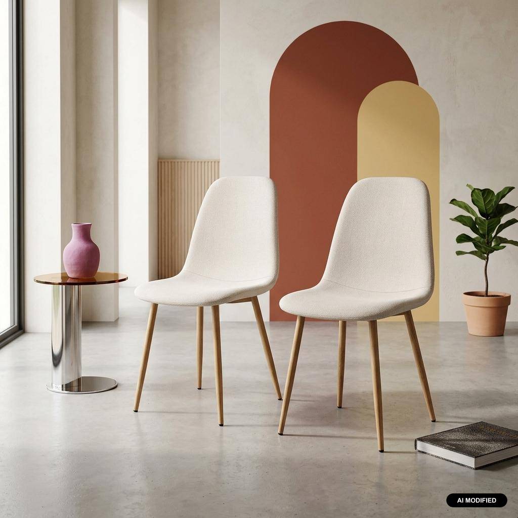 Set van 2 stoelen houtdecor en stof beige - Vera Photo1