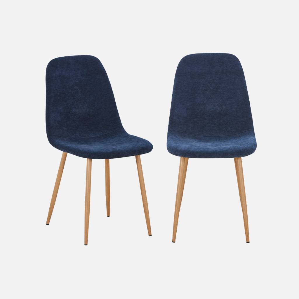 Lot de 2 chaises décor bois et tissu bleu