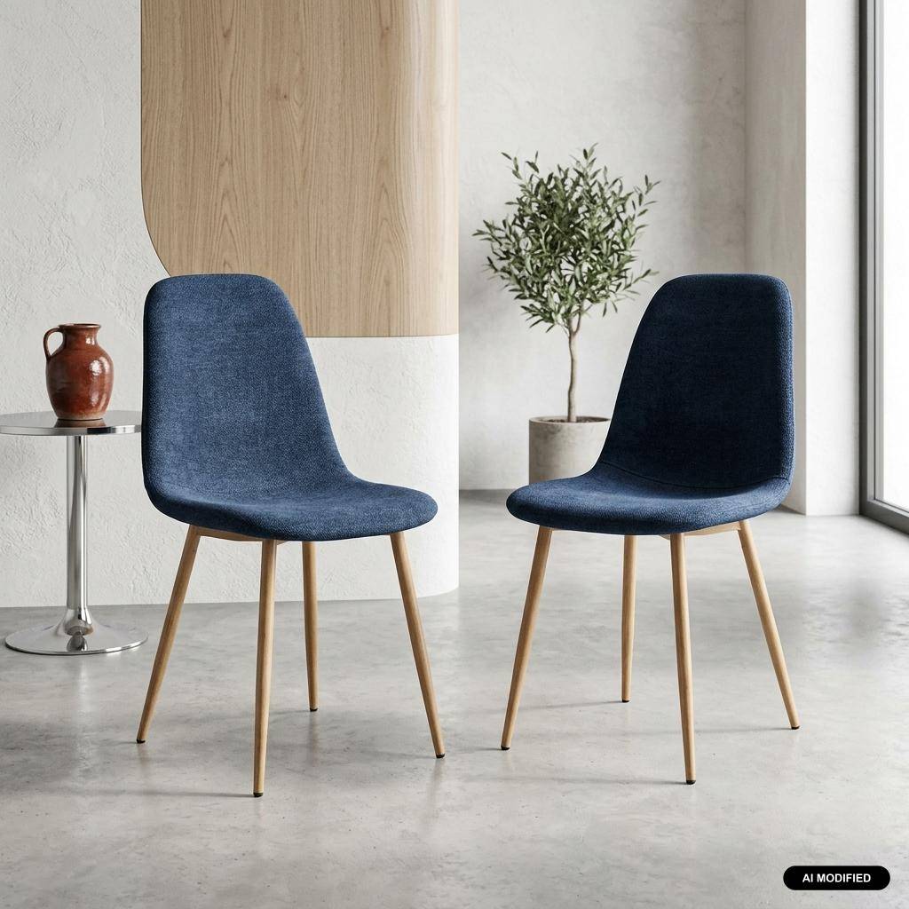 Set van 2 stoelen houtdecor en stof blauw - Vera Photo1
