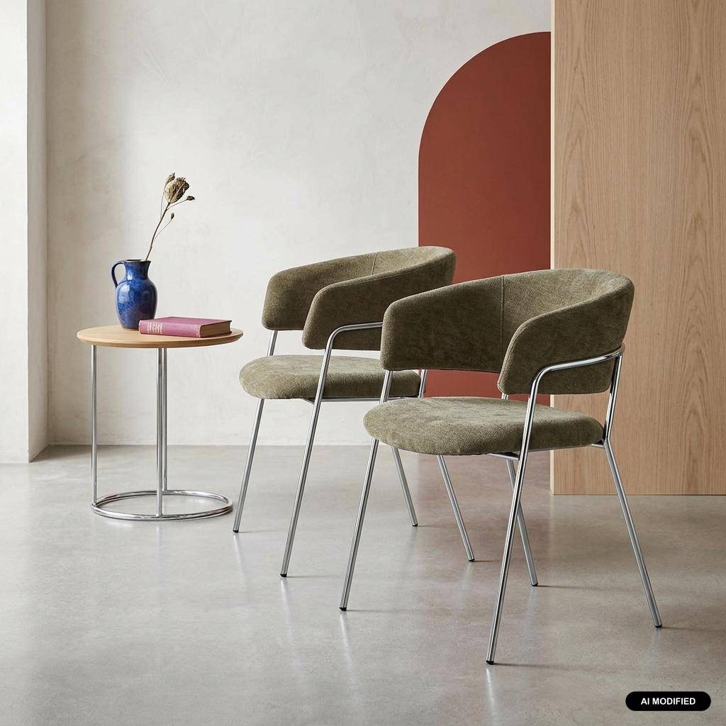 Lot de 2 fauteuils vintage tissu armature chromée kaki - Domo,sweeek,Photo1