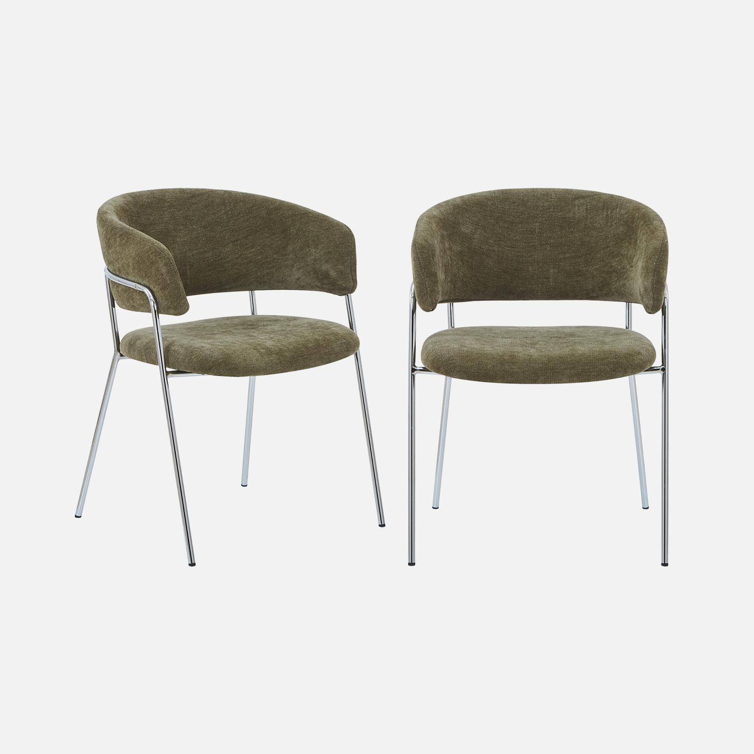 Lot de 2 fauteuils vintage tissu armature chromée kaki - Domo Photo2