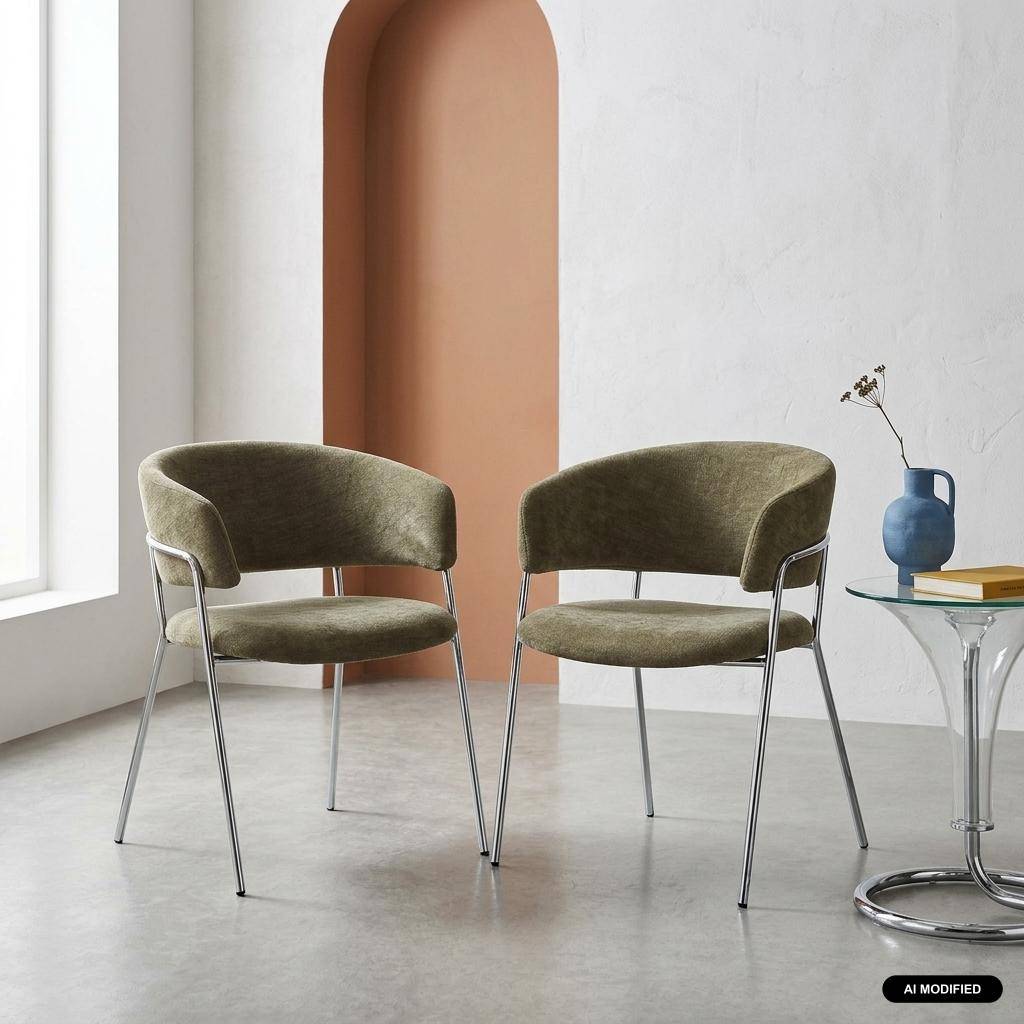 Lot de 2 fauteuils vintage tissu armature chromée kaki - Domo Photo1