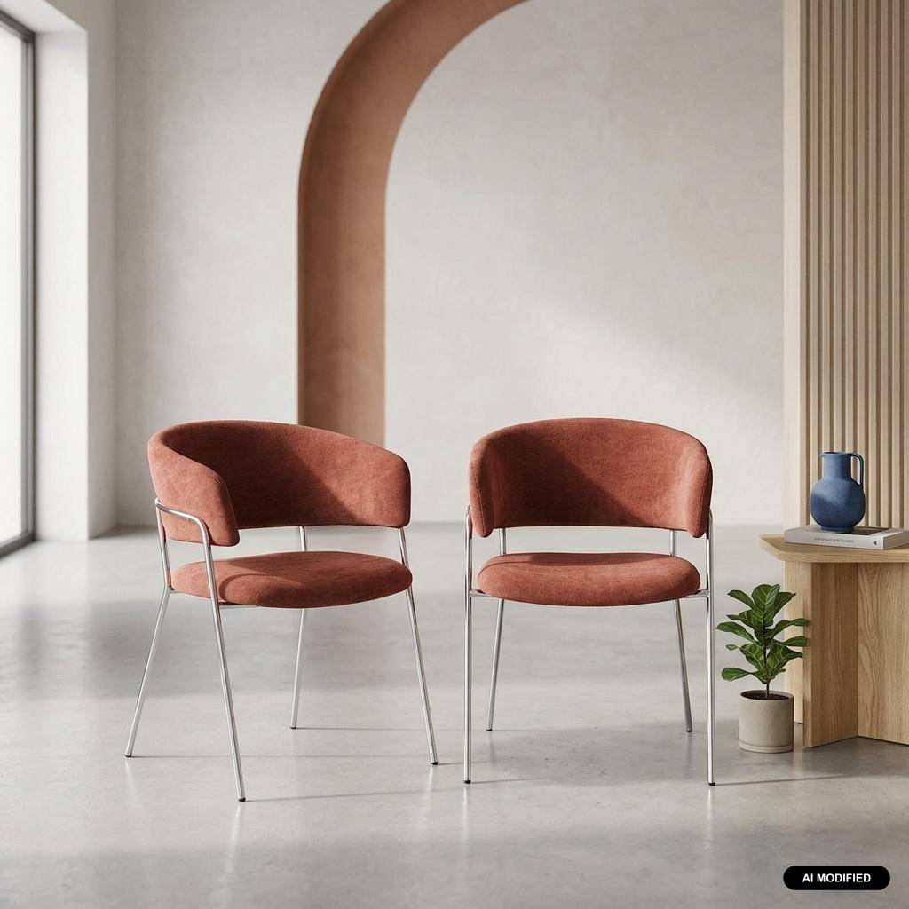Set di 2 poltrone vintage in tessuto con struttura cromata, Domo, Rosso, 57x58x77.5 cm Photo1