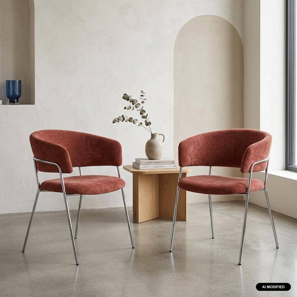 Lot de 2 fauteuils vintage tissu armature chromée rouge - Domo Photo1