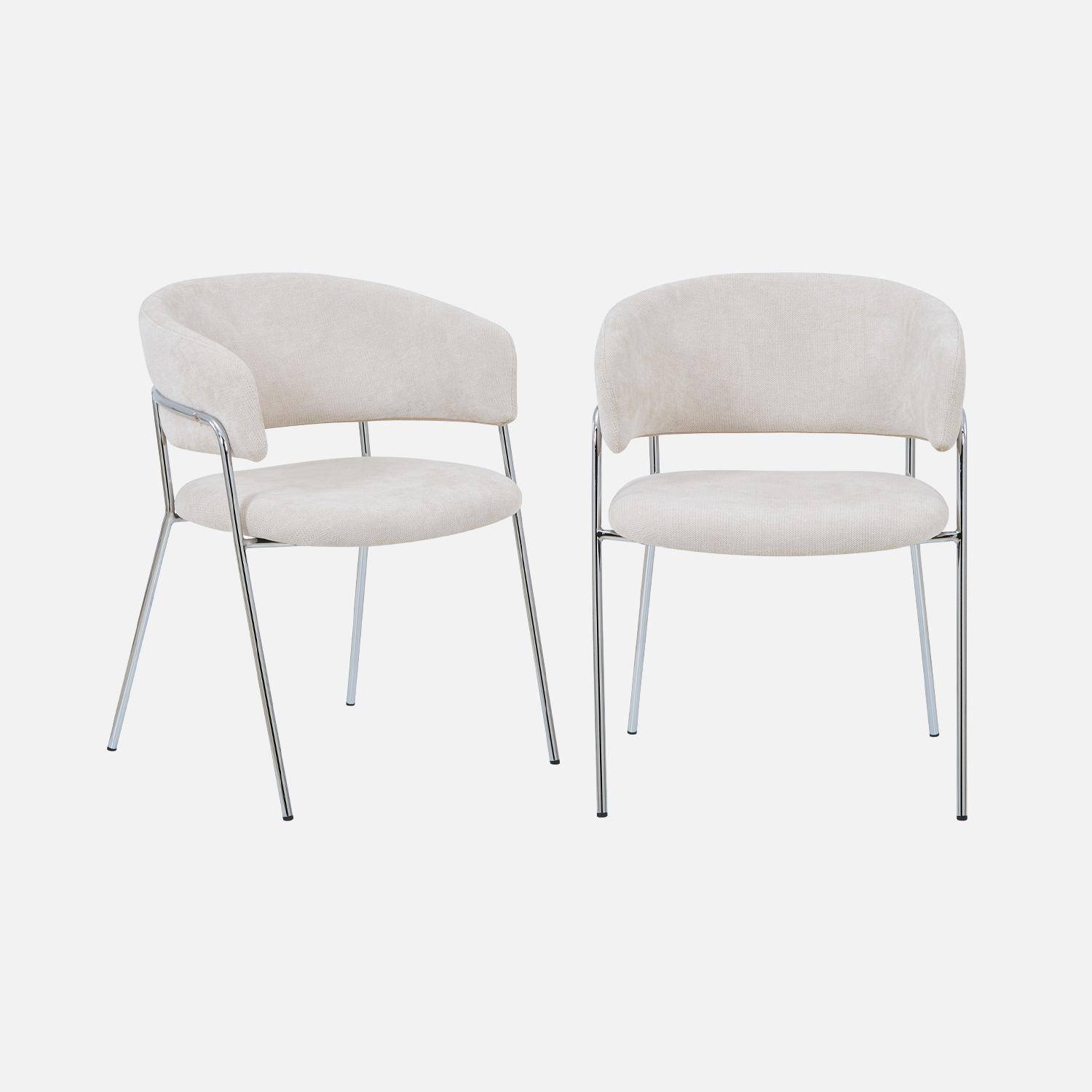 Lot de 2 fauteuils vintage tissu armature chromée beige - Domo Photo2