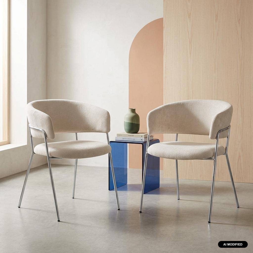 Lot de 2 fauteuils vintage tissu armature chromée beige - Domo,sweeek,Photo1