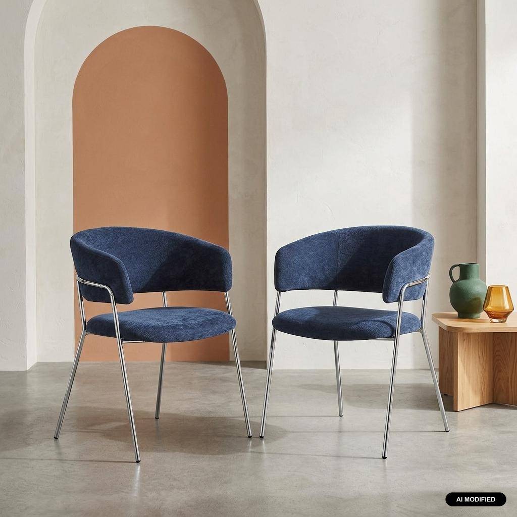 Lot de 2 fauteuils vintage tissu armature chromée bleu - Domo Photo1