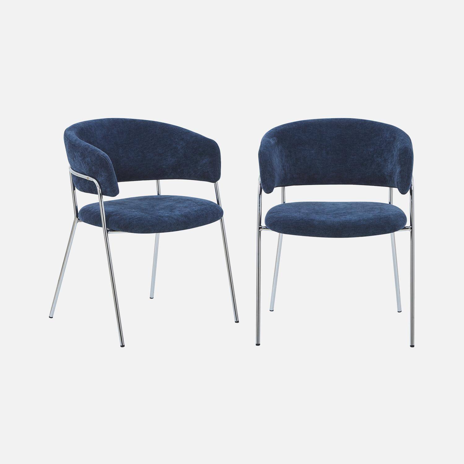 Lot de 2 fauteuils vintage tissu armature chromée bleu - Domo Photo2