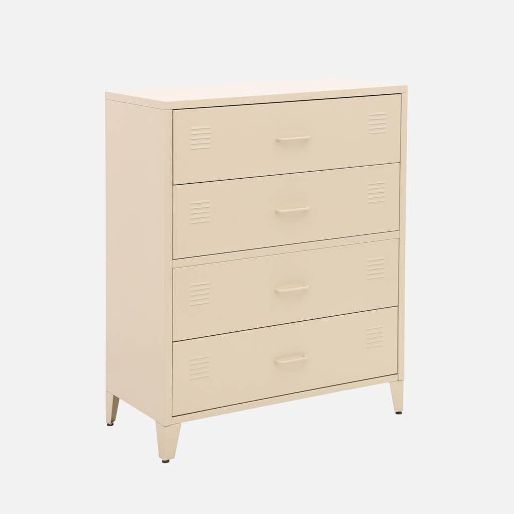 Cómoda industrial de acero con 4 cajones, Beige