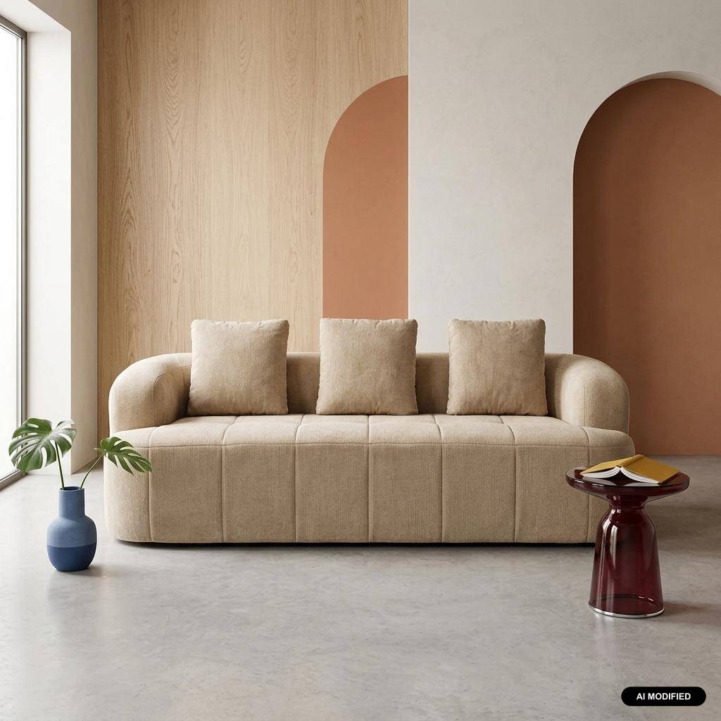 Canapé 3 places tissu beige foncé - Nelio Photo1