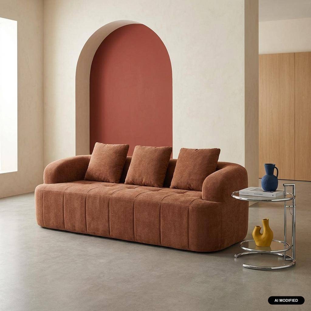 Canapé 3 places tissu terracotta - Nelio Photo1