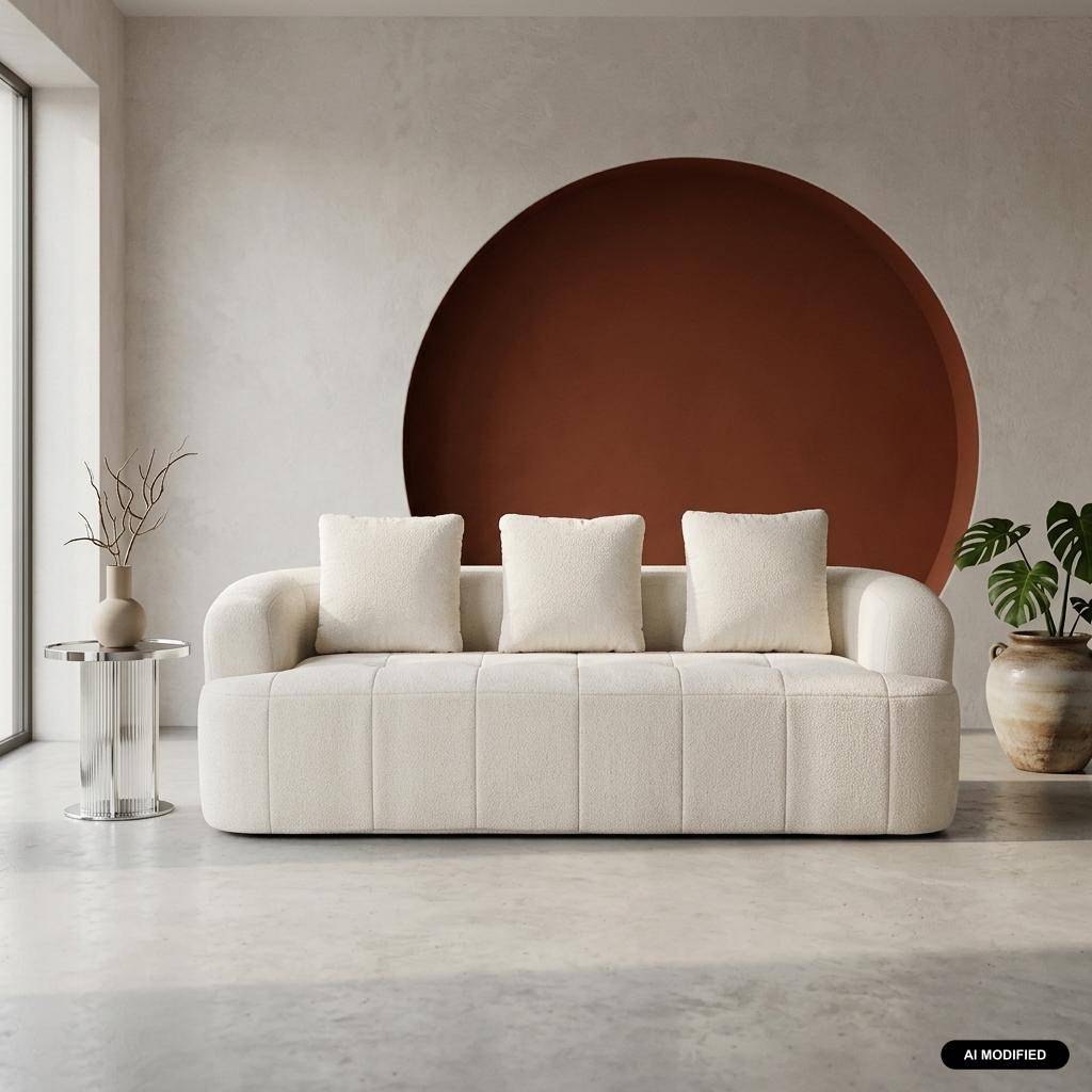 Sofá envasado al vacío de tela, 3 plazas, Nelio, Blanco roto, 230x92x68 cm Photo1