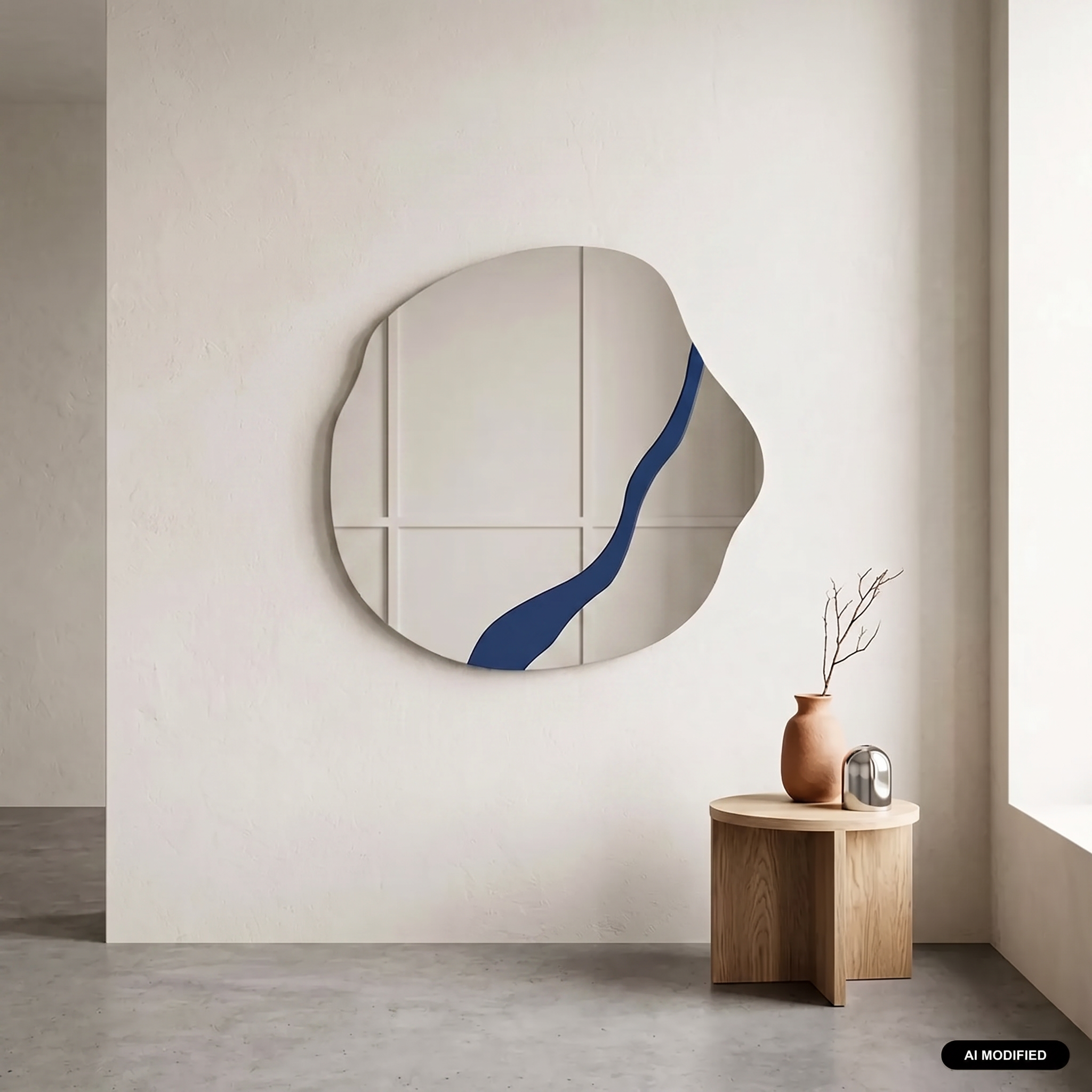 Organic mirror with wood pattern blue 77x74.5x2 cm - Vano Photo1