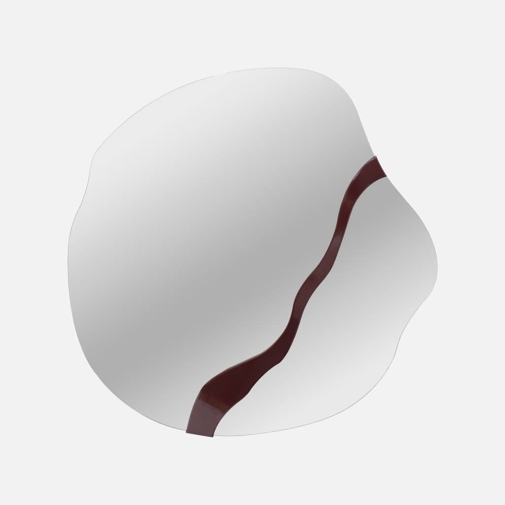 Miroir organique motif bois 74,5cm bordeaux