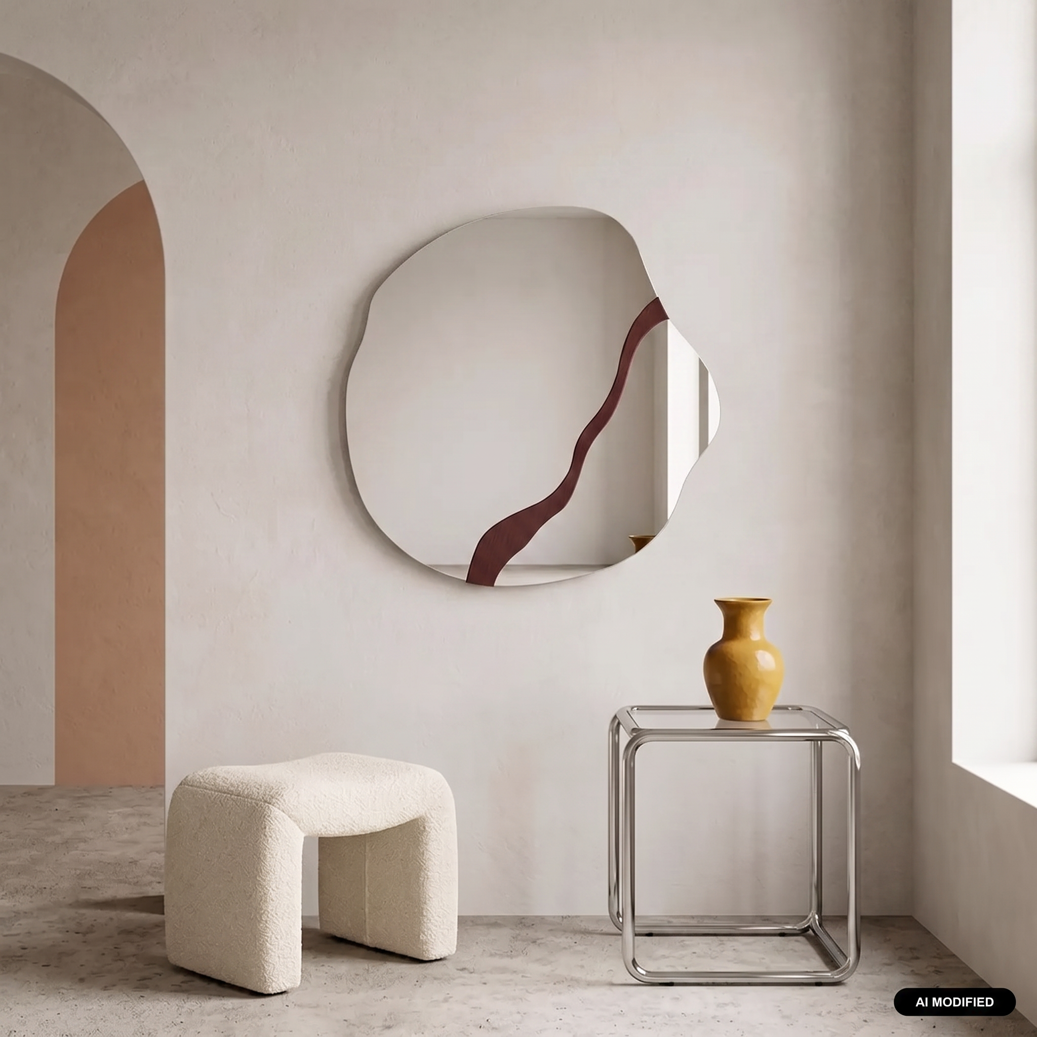 Specchio organico motivo legno, 74,5cm, Vano, Bordeaux, 77x74.5x2 cm Photo1
